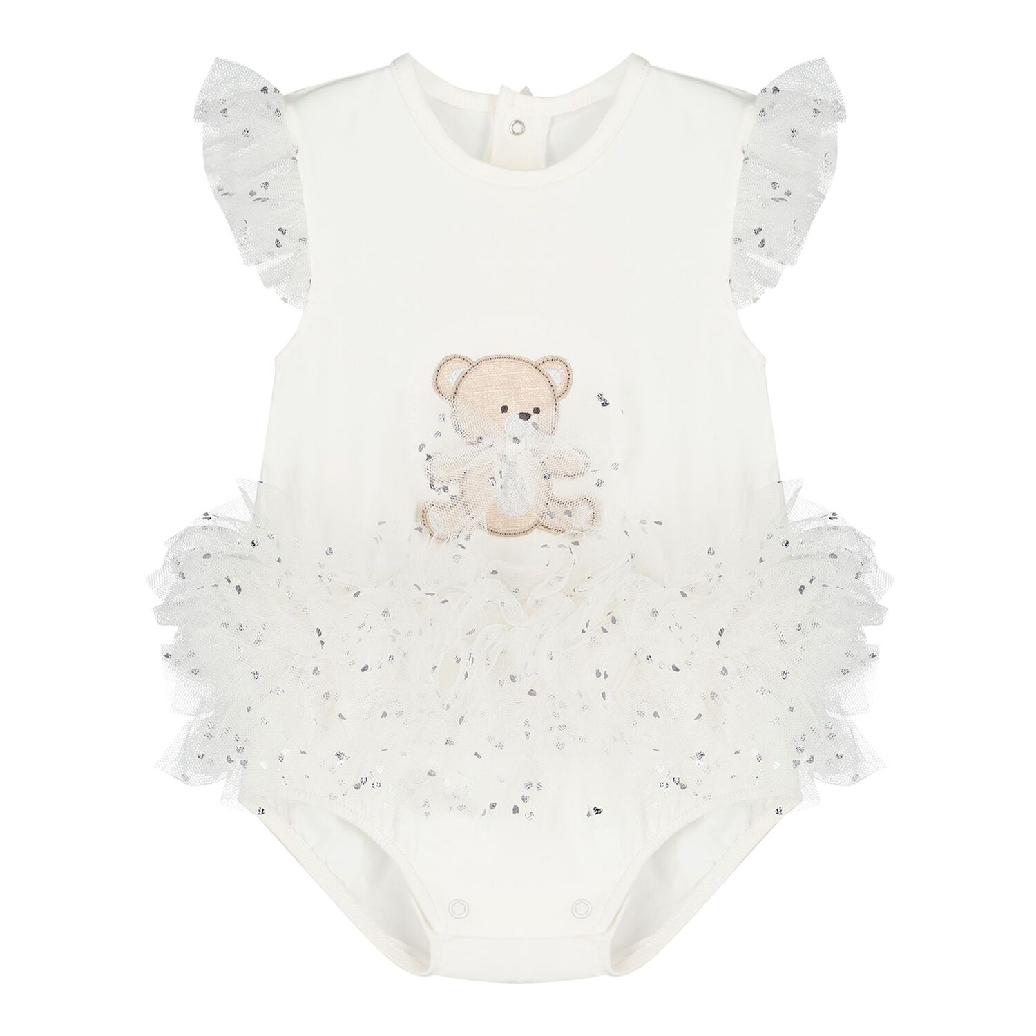 Baby Girls White Teddy Bear Bodysuit Dress Set, 1, hi-res