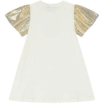 Girls Ivory & Gold Logo Dress