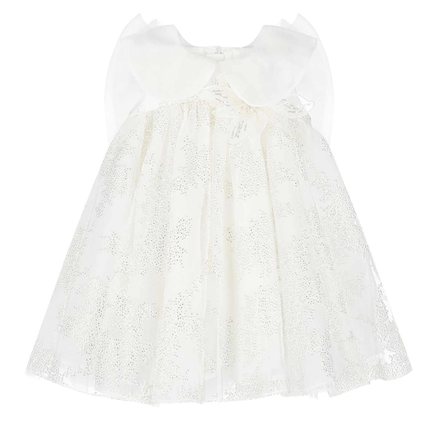 Younger Girls White Flower Tulle Dress, 1, hi-res