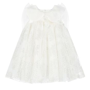 Younger Girls White Flower Tulle Dress