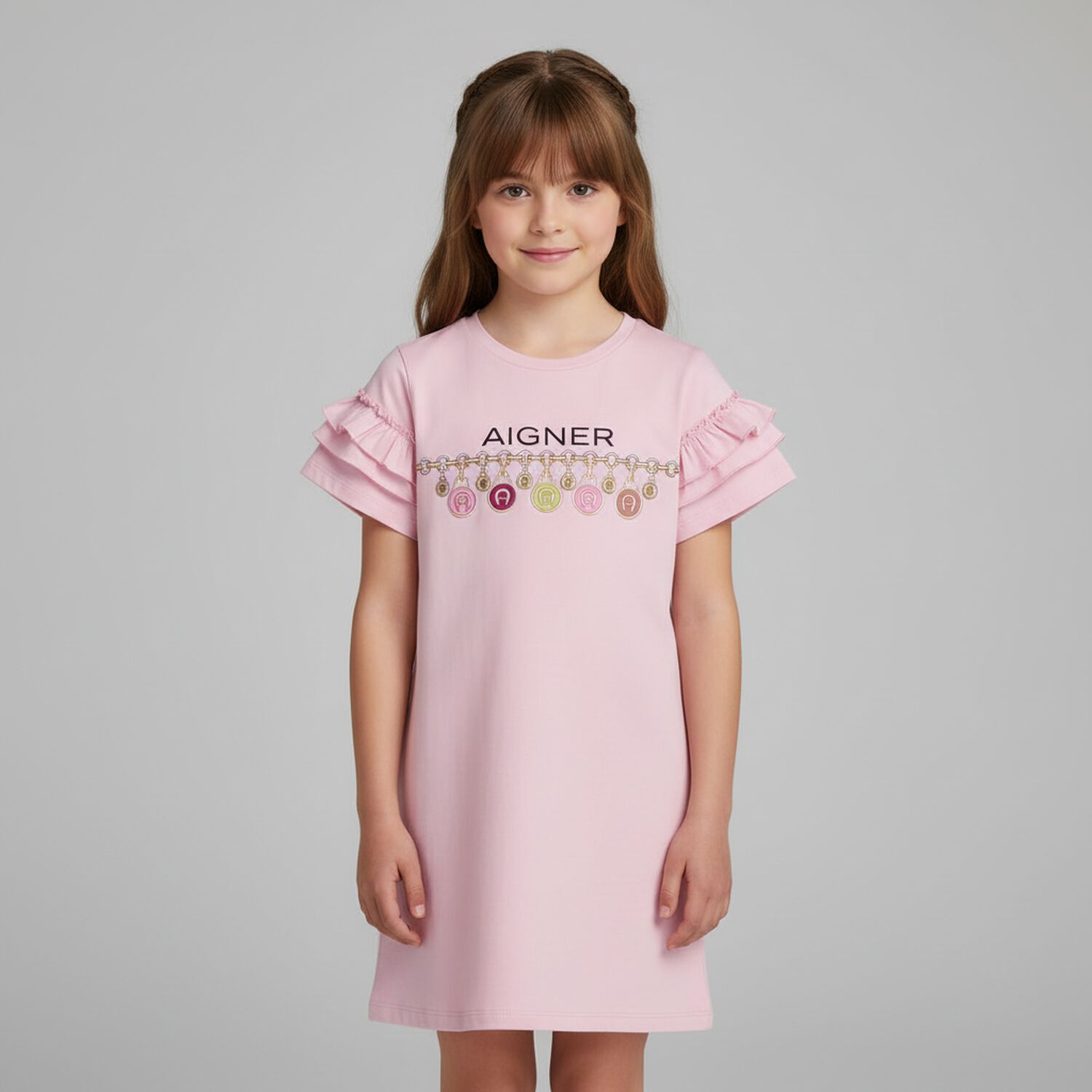 Girls Pink Logo Dress, 1, hi-res image number null