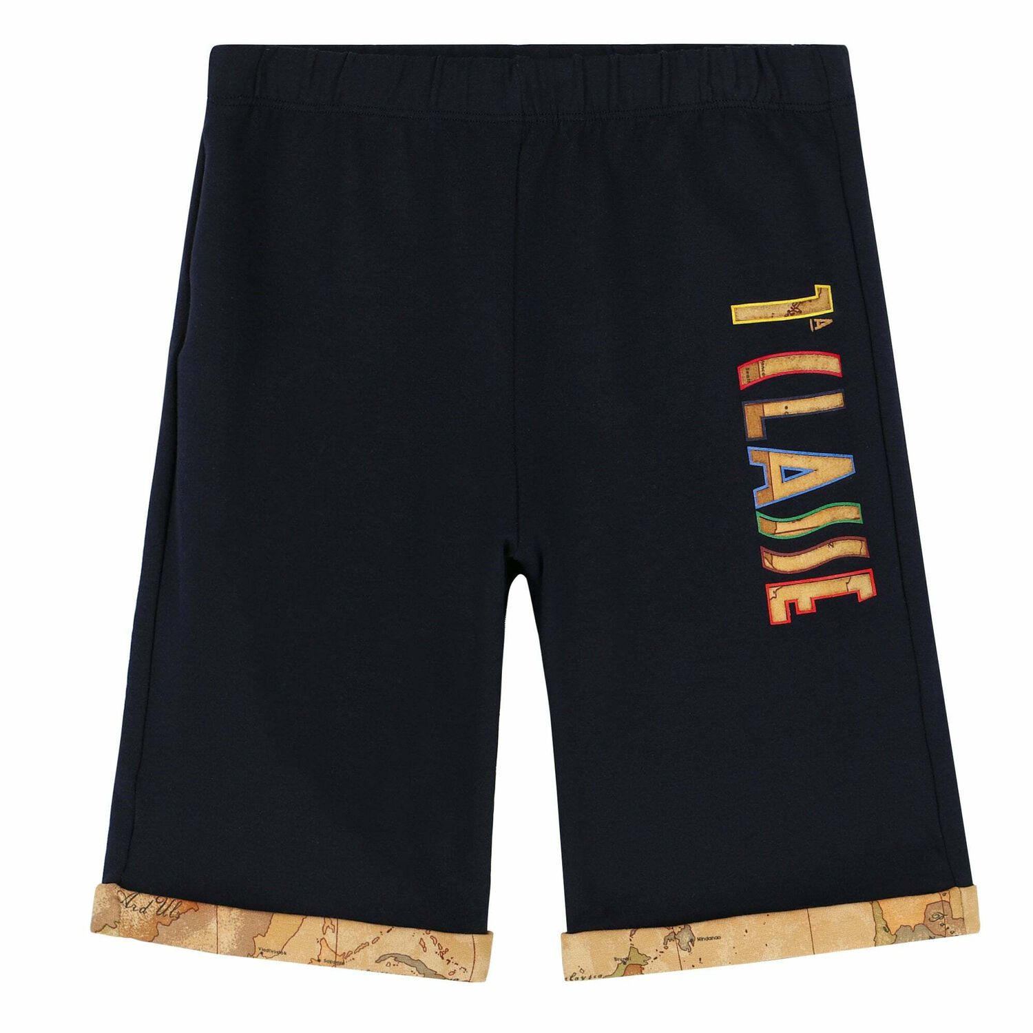 Boys Navy Blue Logo Shorts, 1, hi-res
