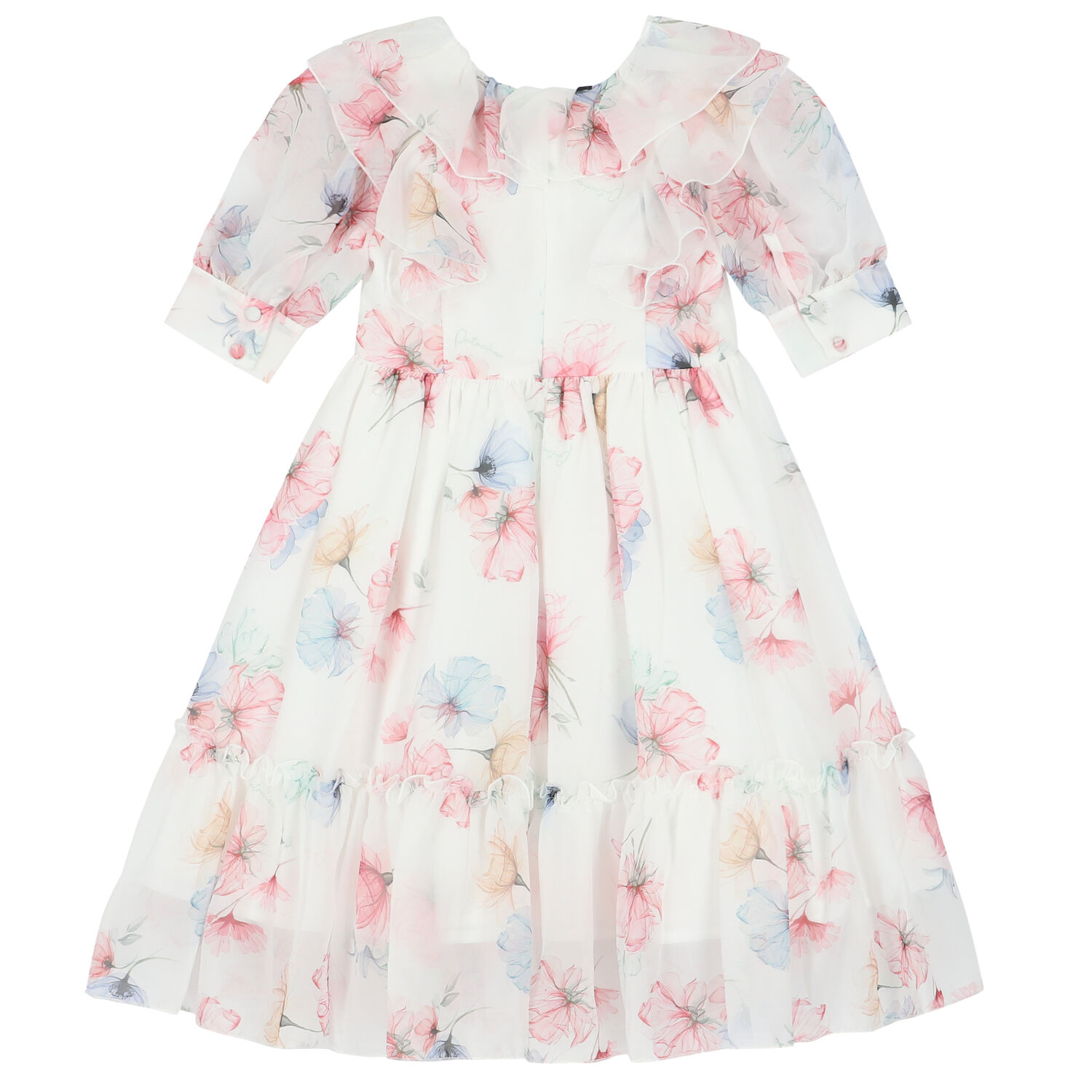 Girls White Floral Chiffon Dress, 1, hi-res image number null