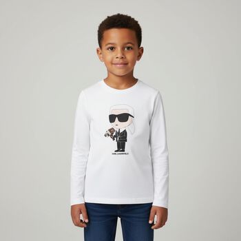 Boys White Ikonik Karl Long Sleeve Top