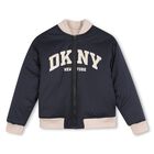 Boys Beige & Navy Blue Logo Reversible Jacket, 1, hi-res