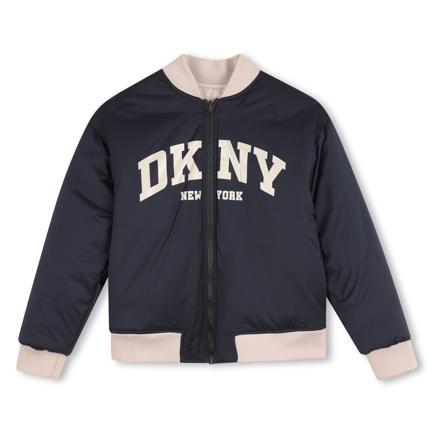 Boys Beige & Navy Blue Logo Reversible Jacket, 1, hi-res