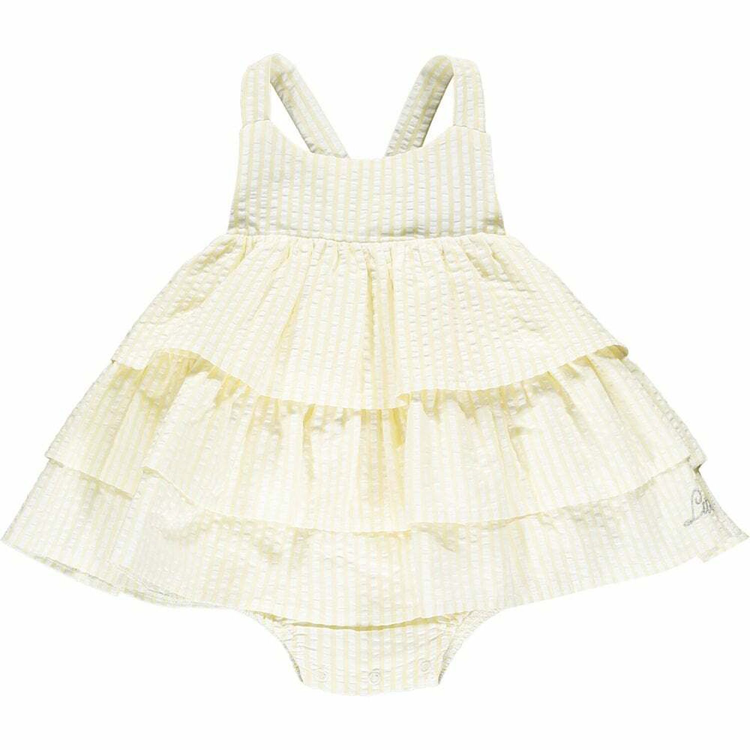 Baby Girls White & Yellow Stripes Romper Set, 1, hi-res