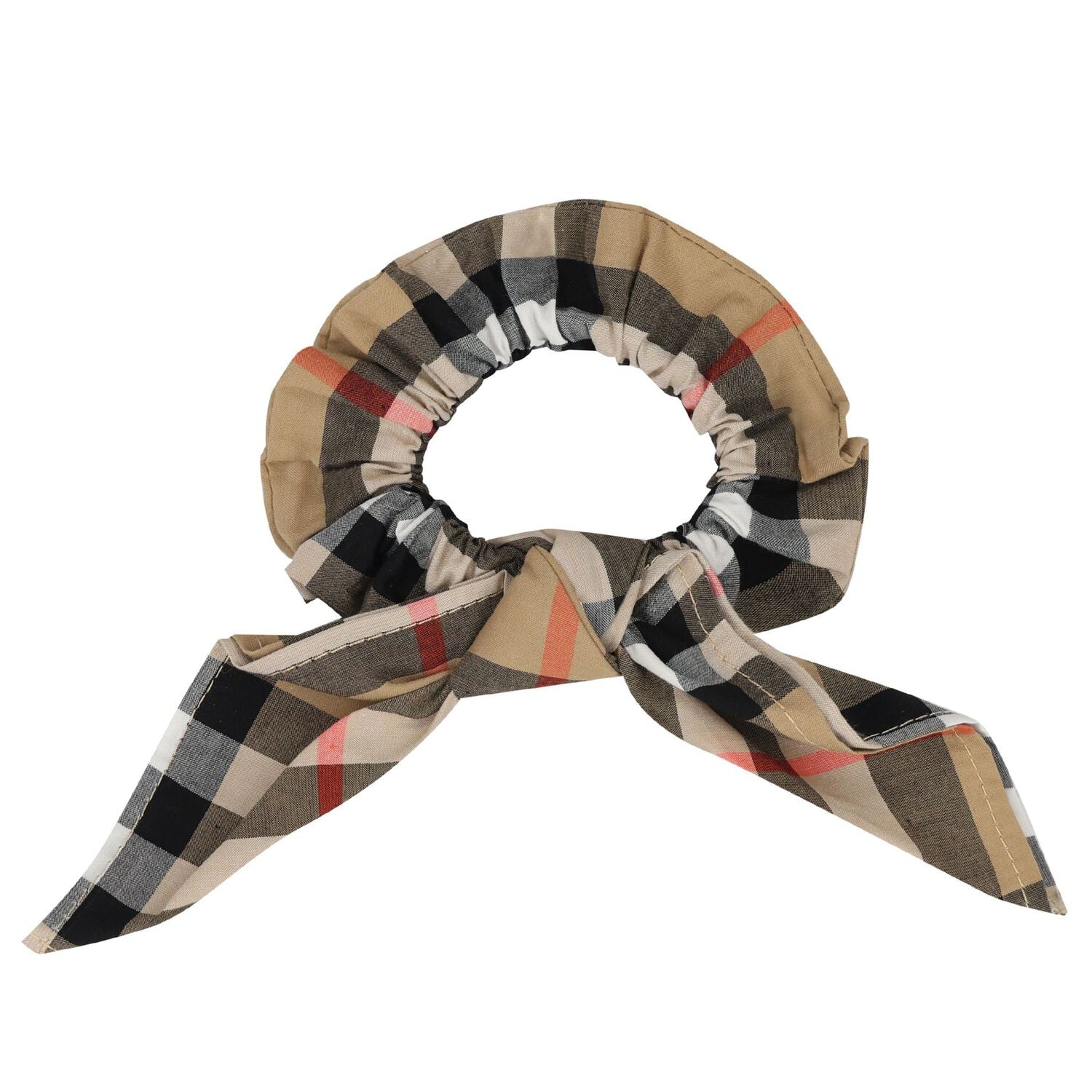 Girls Beige Check Bow Scrunchie, 1, hi-res