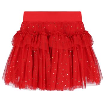 Girls Red Embellished Tulle Skirt