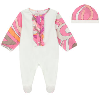 Baby Girls Ivory & Pink Marmo Babygrow Set