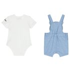 Baby Boys Blue & White Teddy Bear Dungaree Set, 1, hi-res
