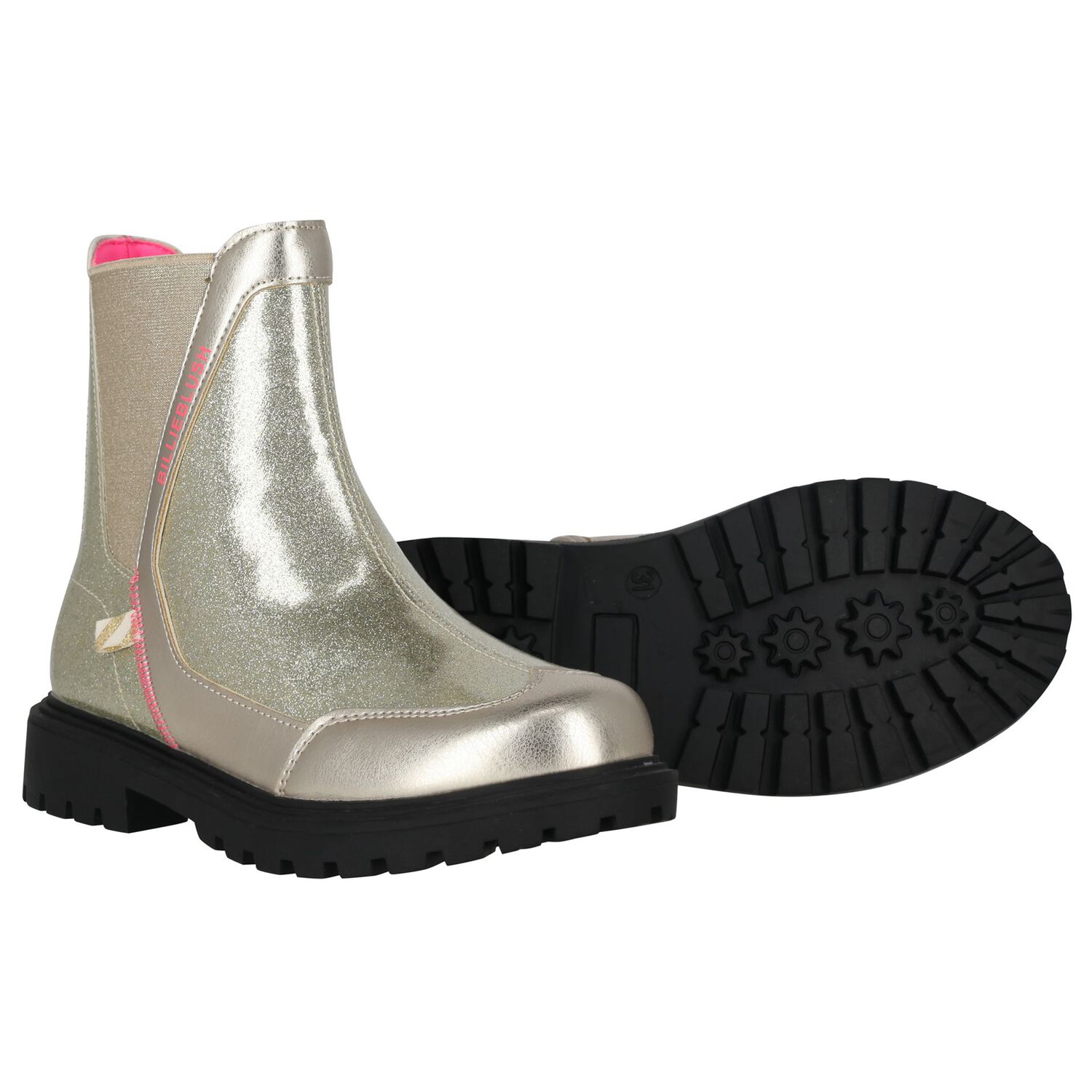 Girls Gold Faux Leather Ankle Boots, 1, hi-res
