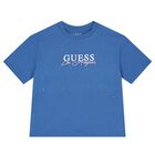 Girls Blue Embellished Logo T-Shirt, 2, hi-res
