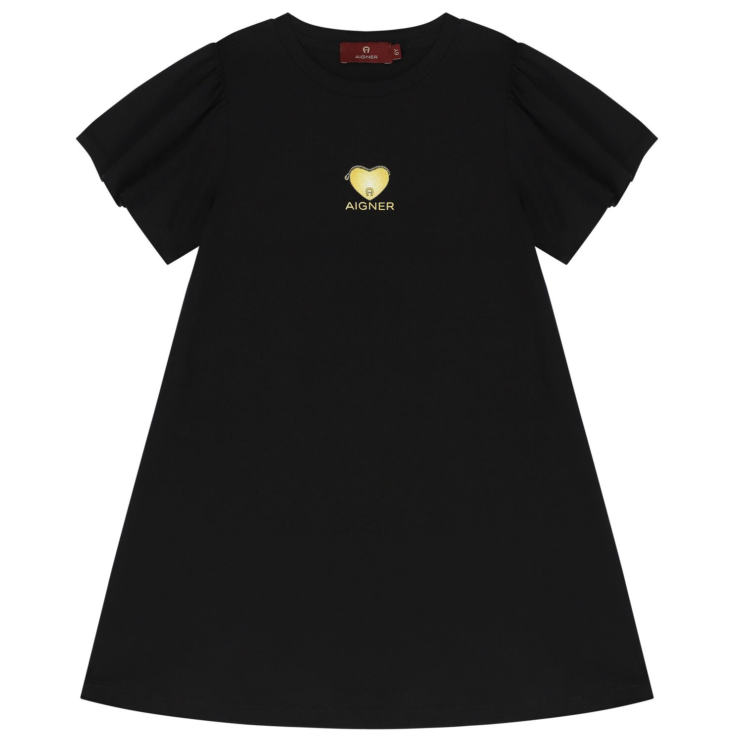 فستان بنات بالشعار وطبعة قلب باللون الأسود, 1, hi-res