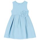 فستان ساتان أزرق مزين بالزهور للبنات, 3, hi-res