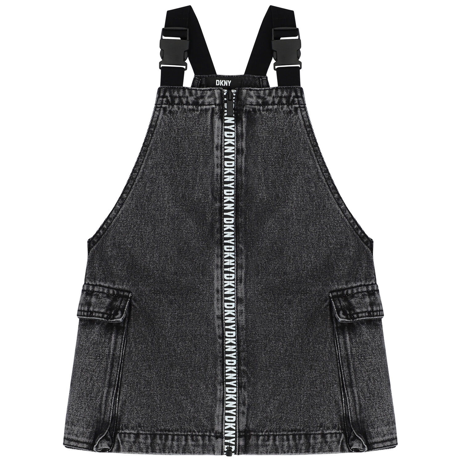 فستان بنات دنيم بينافور بالشعار باللون الأسود, 1, hi-res