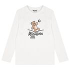 White Teddy Bear Logo Long Sleeve Top, 1, hi-res