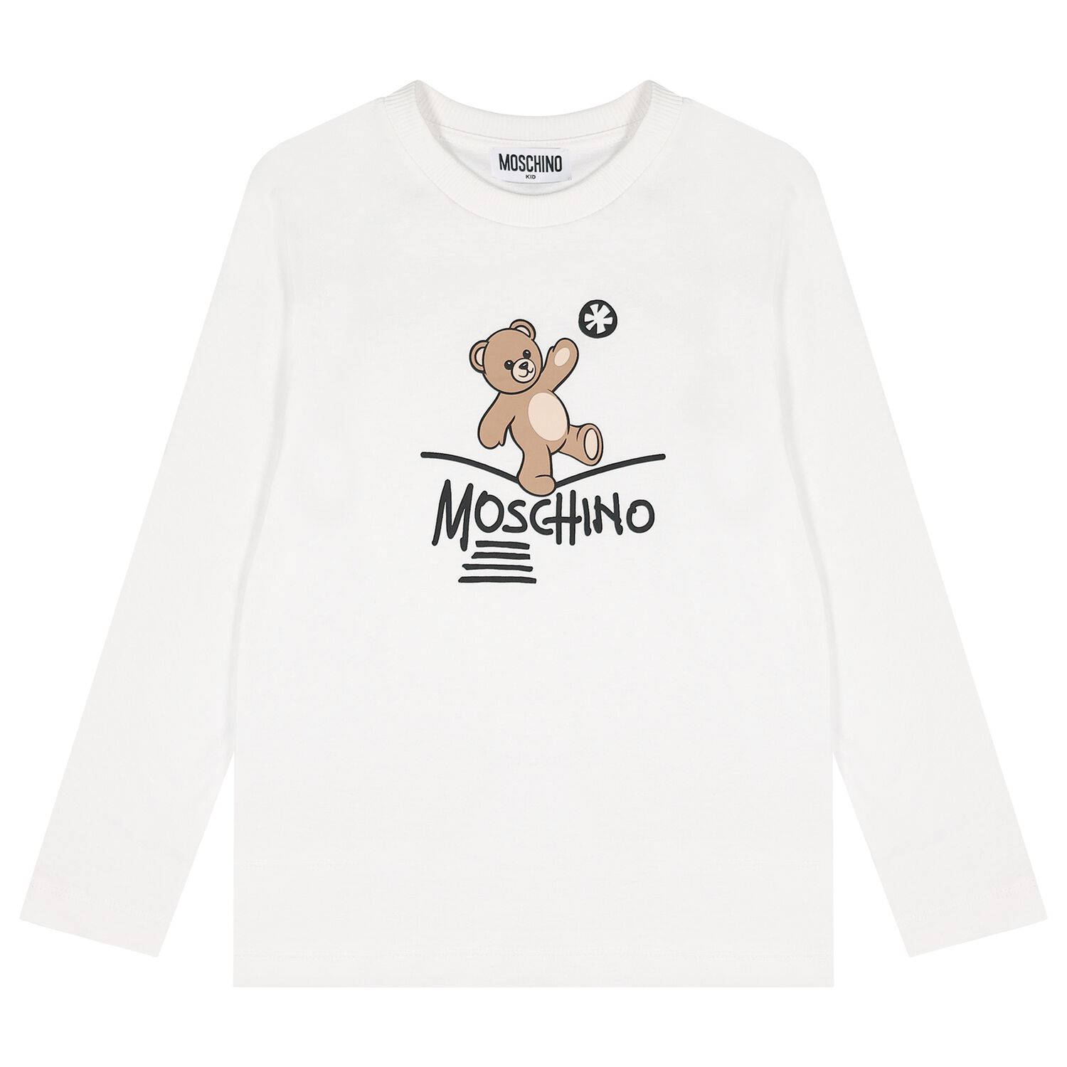 White Teddy Bear Logo Long Sleeve Top, 1, hi-res