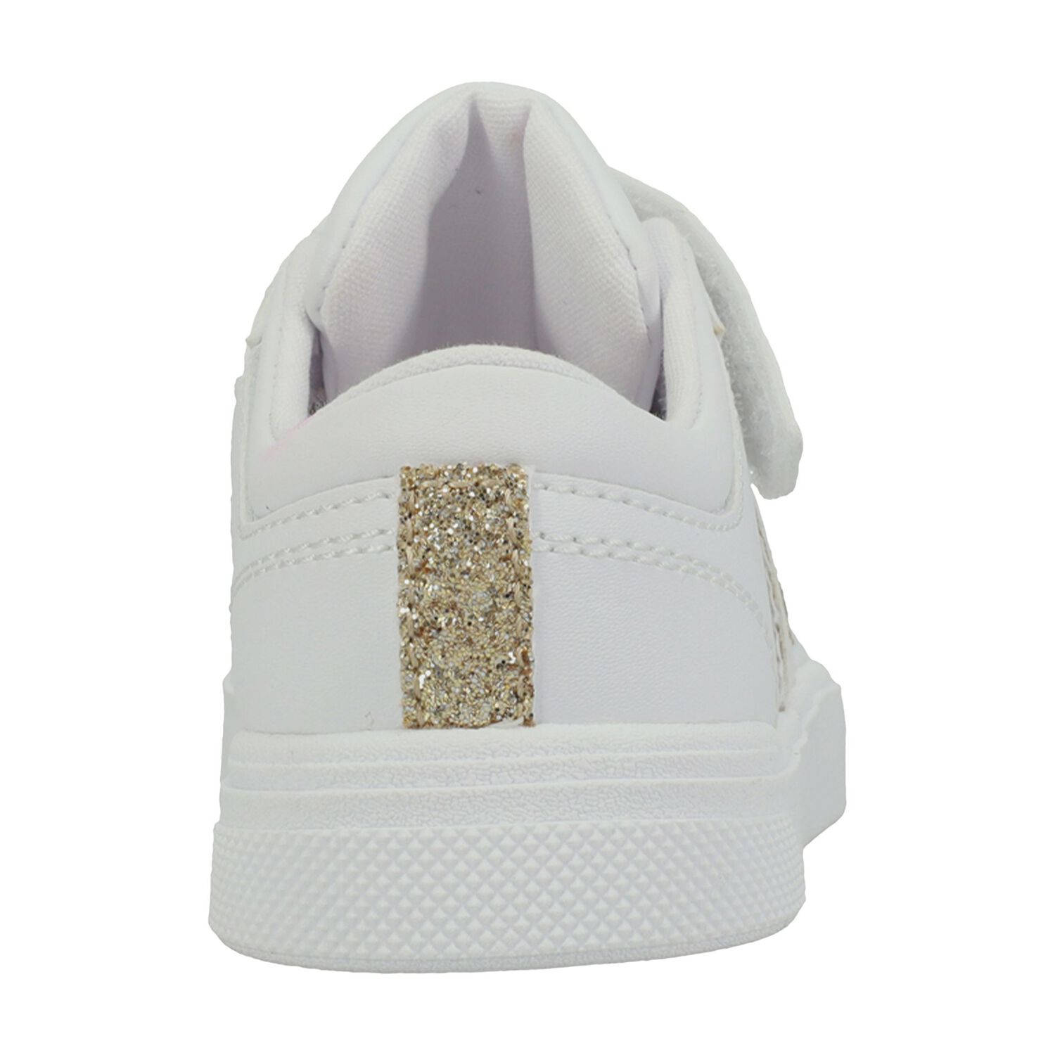Younger Girls White & Gold Logo Trainers, 1, hi-res