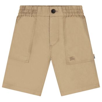 Boys Beige Logo Cargo Shorts 