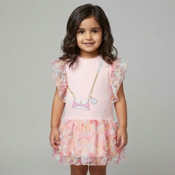 Younger Girls Pink Bag Logo Dress