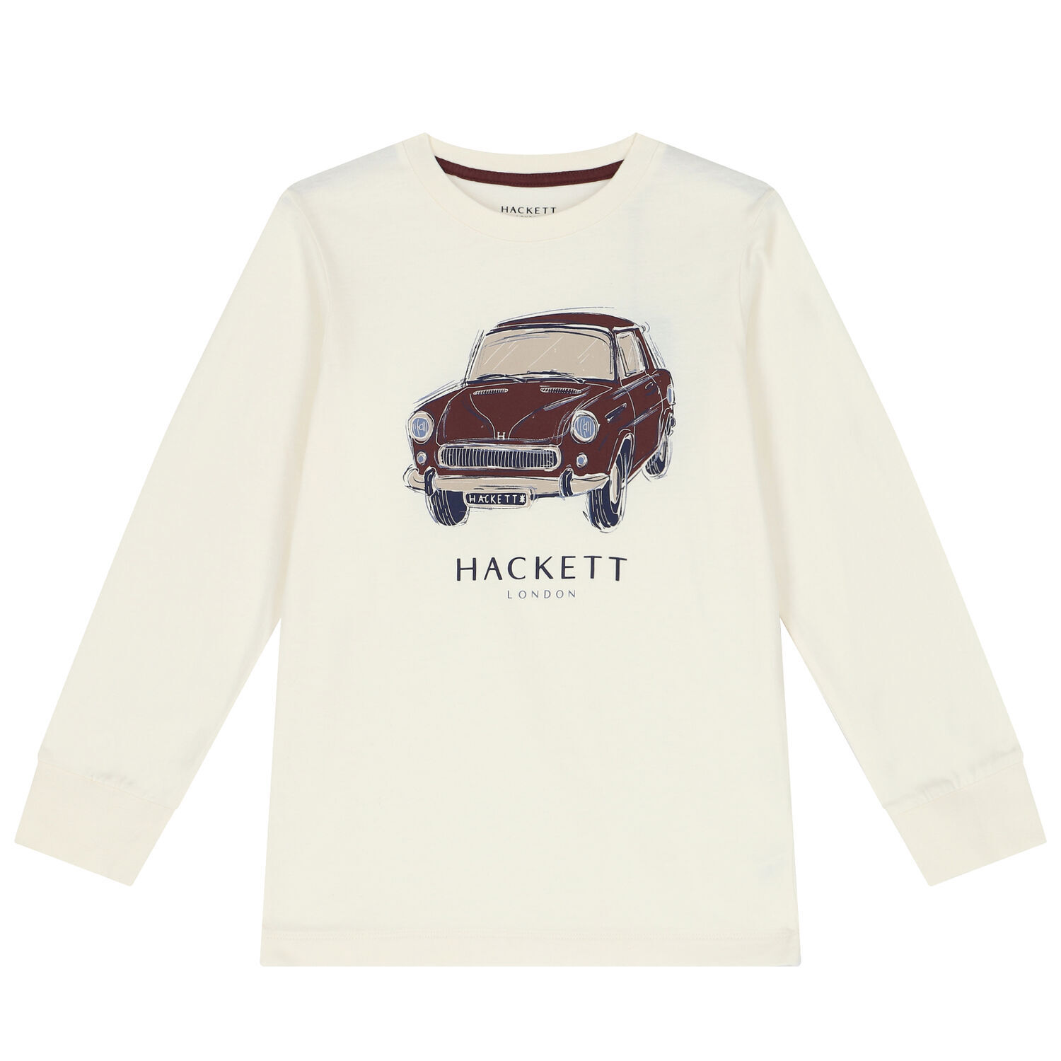 Boys Ivory Vintage Car Logo Long Sleeve Top, 2, hi-res image number null