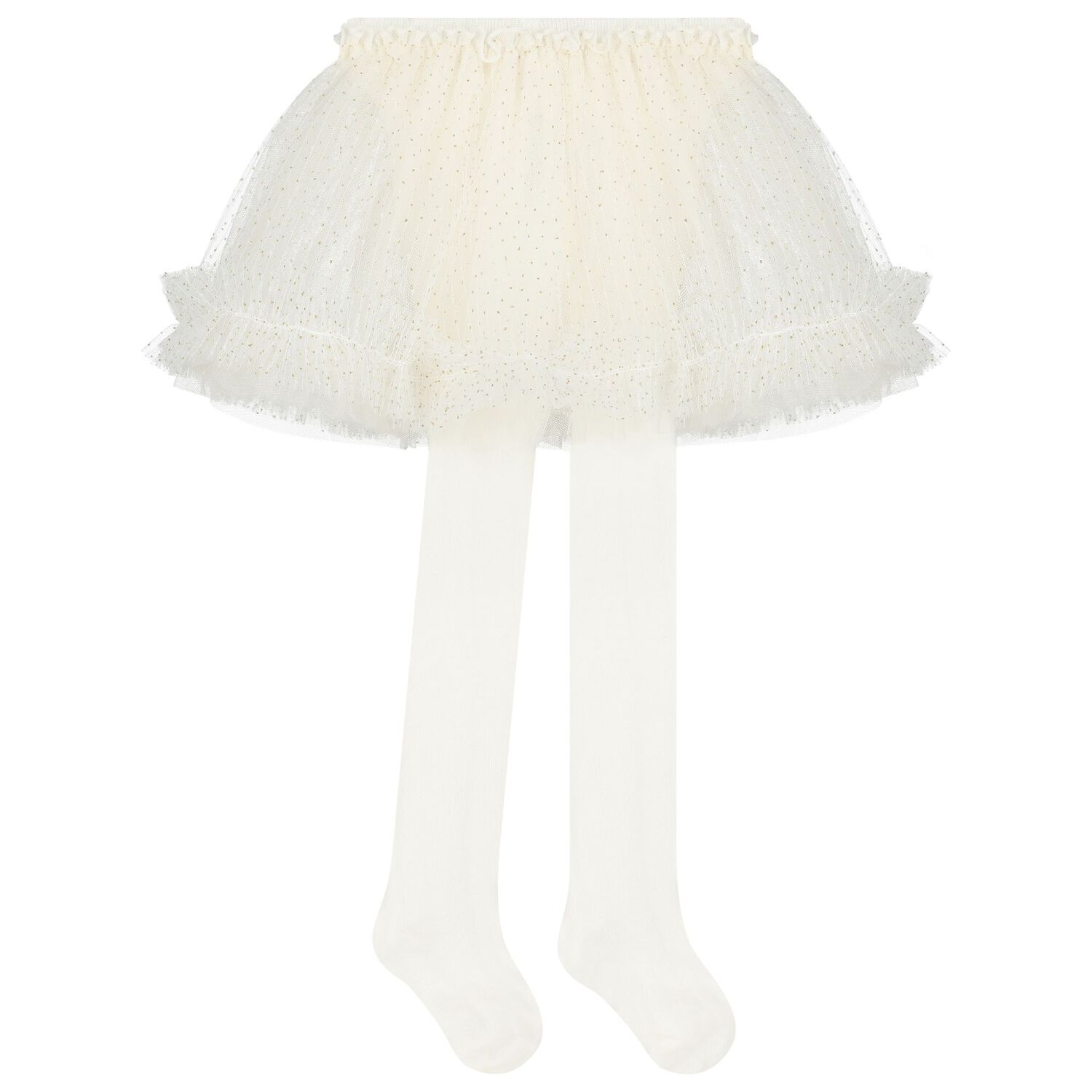 طقم بنات تنورة تول مزينة باللون العاجي , 1, hi-res