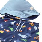 Younger Boys Blue Swim Shorts & Reversible Hat Set, 2, hi-res