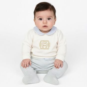 Baby Boys Blue & Gold Logo Babygrow