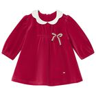Baby Girls Red Bow Dress, 1, hi-res