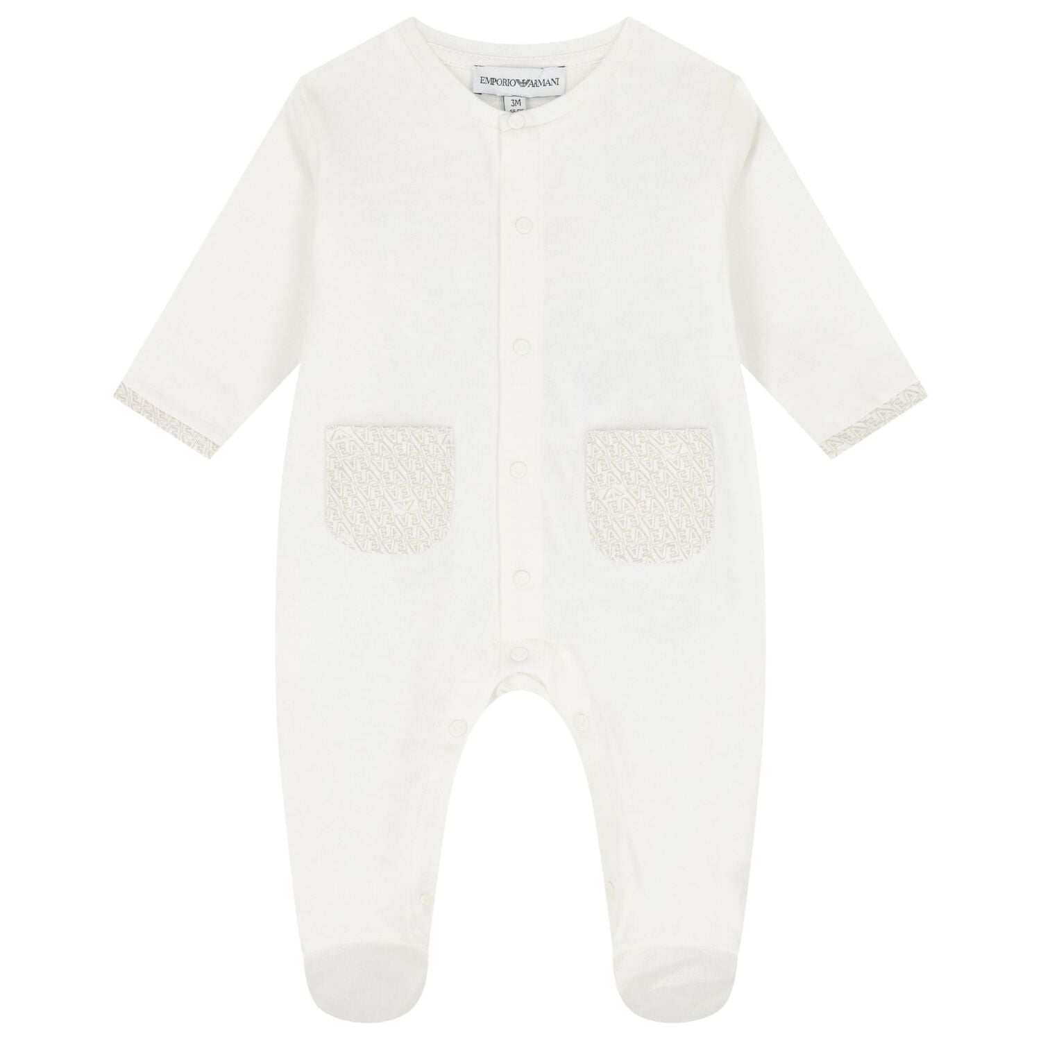 White & Beige Logo Babygrow Set, 5, hi-res