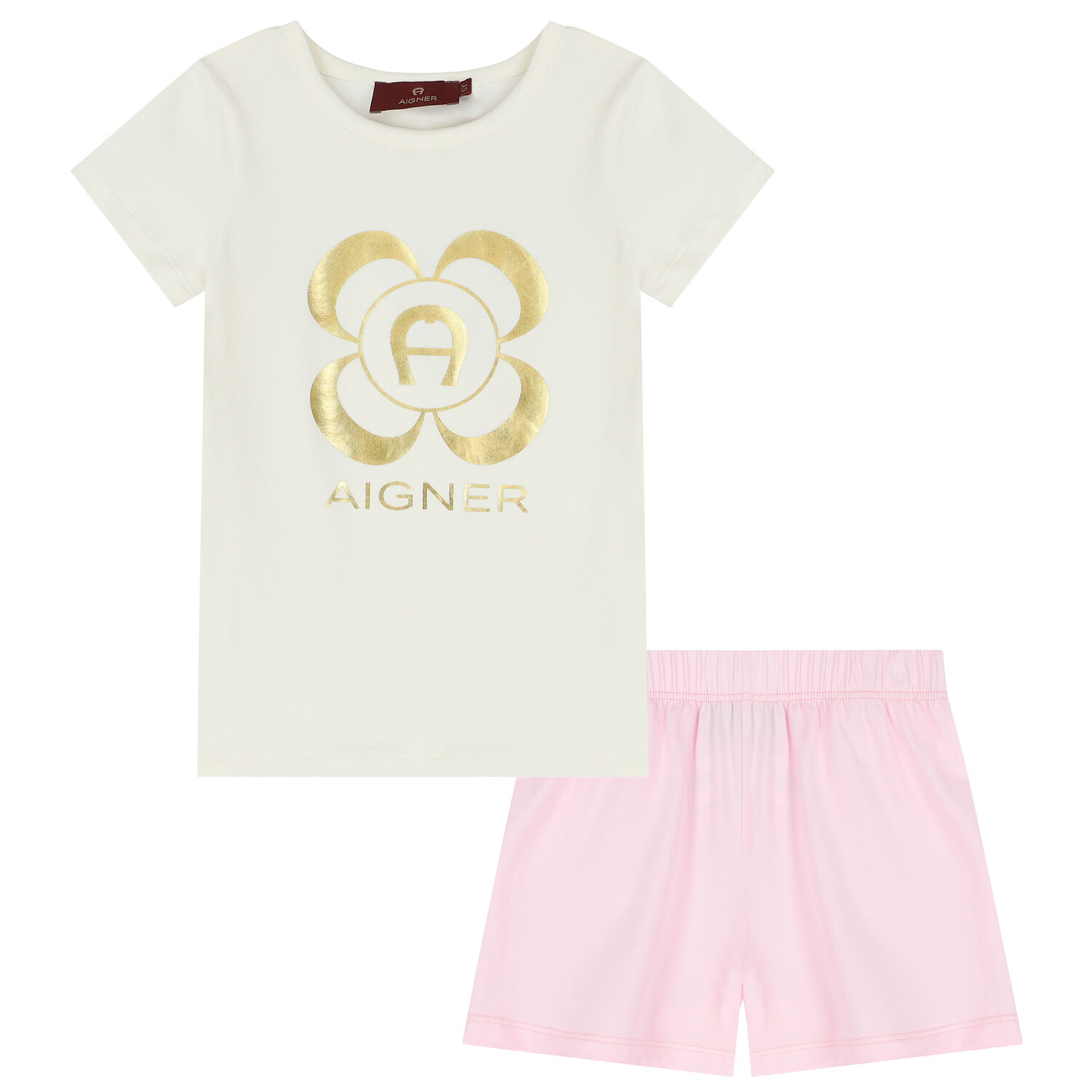 Girls Ivory & Pink Logo Pyjamas, 1, hi-res image number null