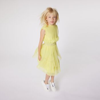Girls Yellow Pleated Tulle Dress