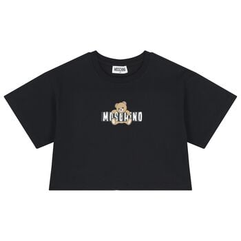 Girls Black Teddy Bear Logo T-Shirt