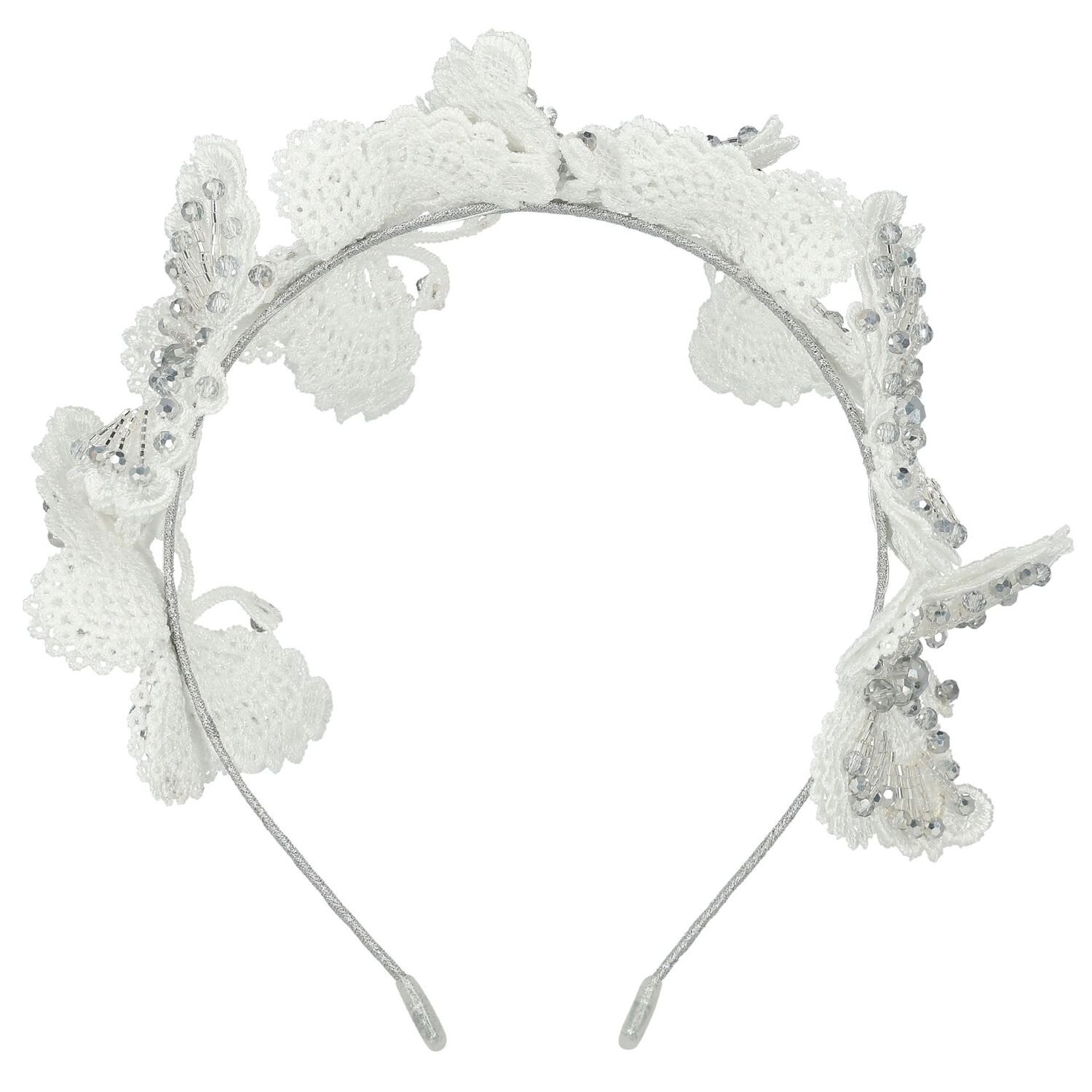 Girls White & Silver Butterfly Headband, 1, hi-res image number null