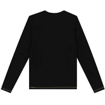 Boys Black, White & Neon Green Logo Long Sleeve Top