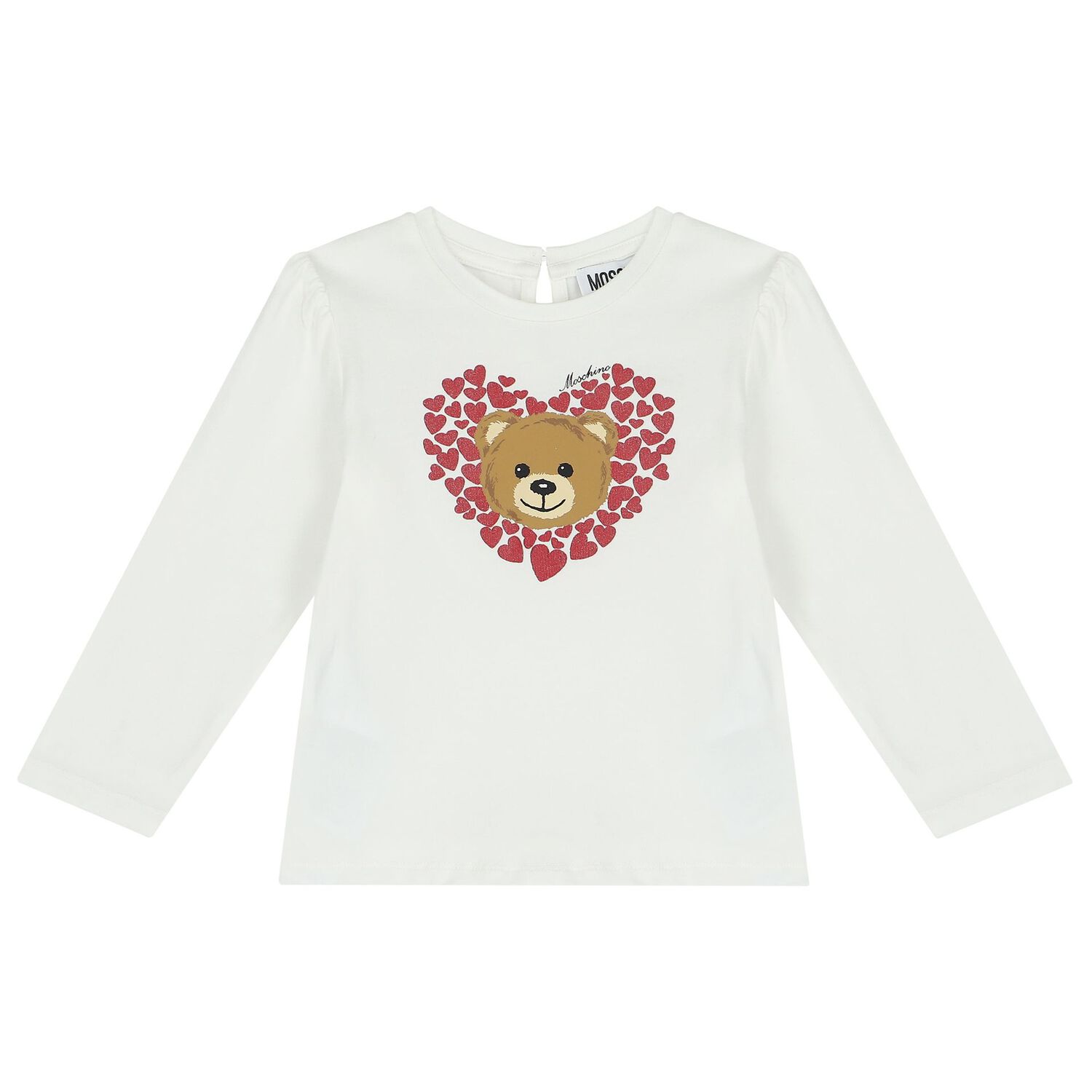 طقم تنورة بنات بشعار تيدى والقلوب باللون العاجى, 1, hi-res