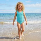 Girls Aqua Crinkle Swimsuit  , 1, hi-res
