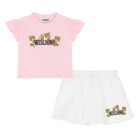 Younger Girls Pink & White Teddy Bear Logo Skirt Set, 1, hi-res