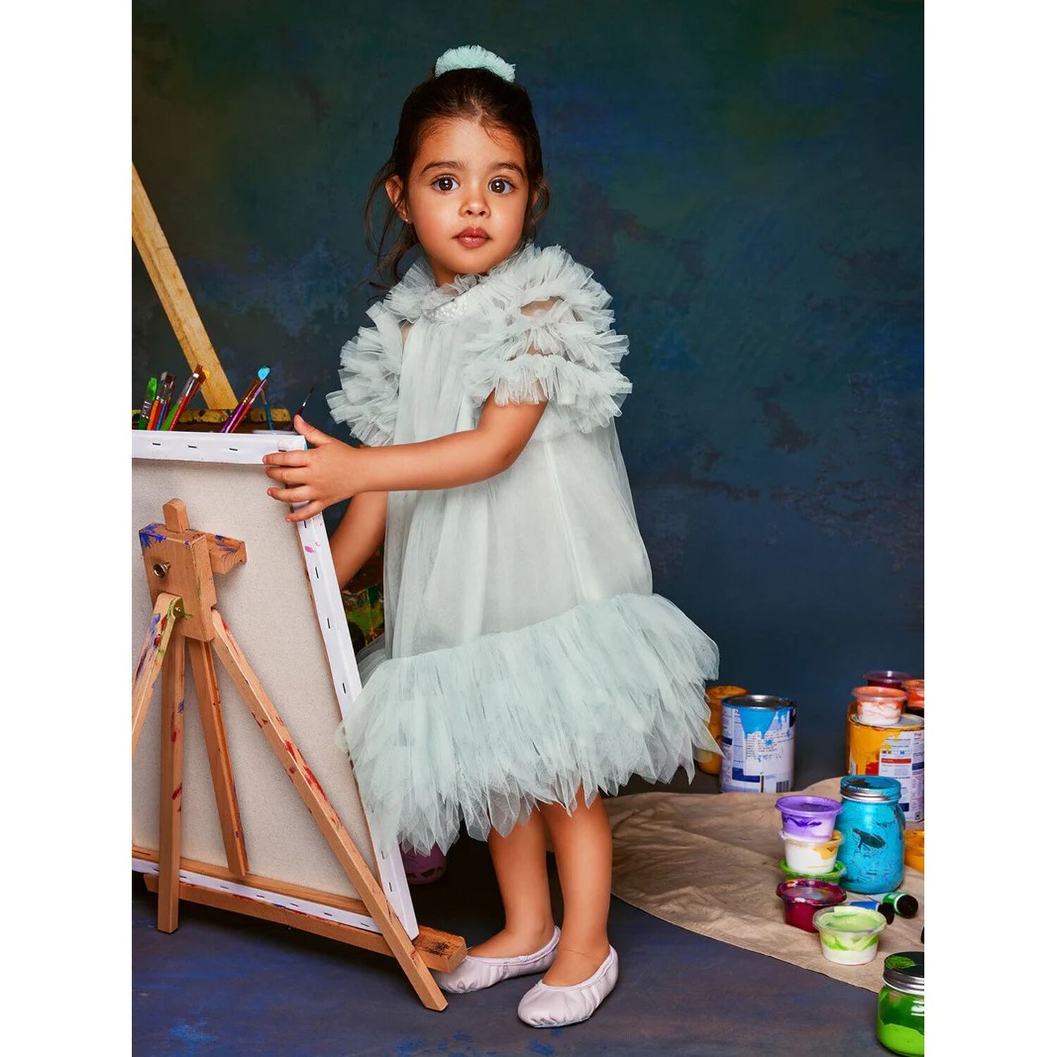 Baby Girls Aqua Tulle Dress Set, 1, hi-res