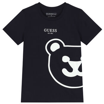 Boys Navy Blue Teddy Bear Logo T-Shirt