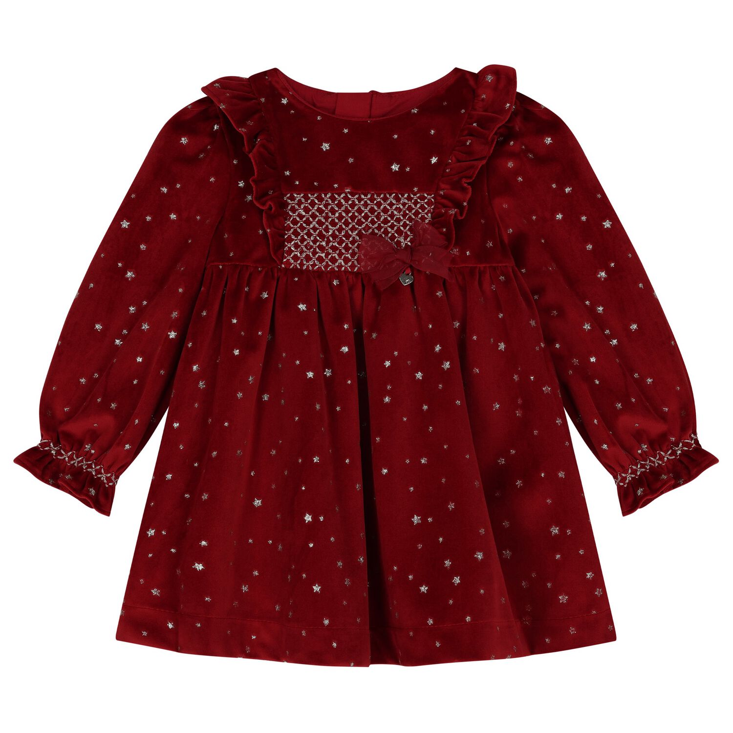 Younger Girls Red Velour Star Dress, 1, hi-res