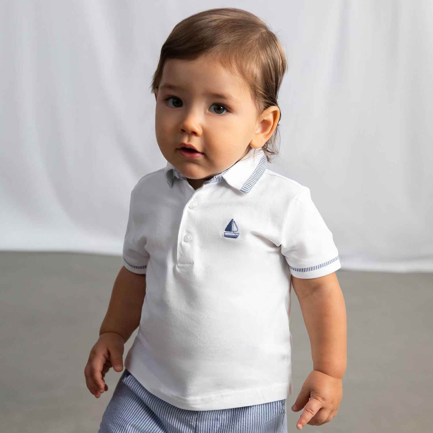 Younger Boys White Boat Polo Shirt, 1, hi-res