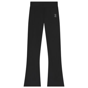 Girls Black Crystal Embellished Diamant&eacute; Logo Flared Leggings
