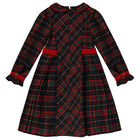 Girls Navy Blue, Green & Red Tartan Dress, 1, hi-res