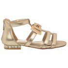 Girls Gold Diamante Bow Sandals, 1, hi-res