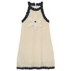 Girls Beige 3D Crochet Flower Dress, 1, hi-res
