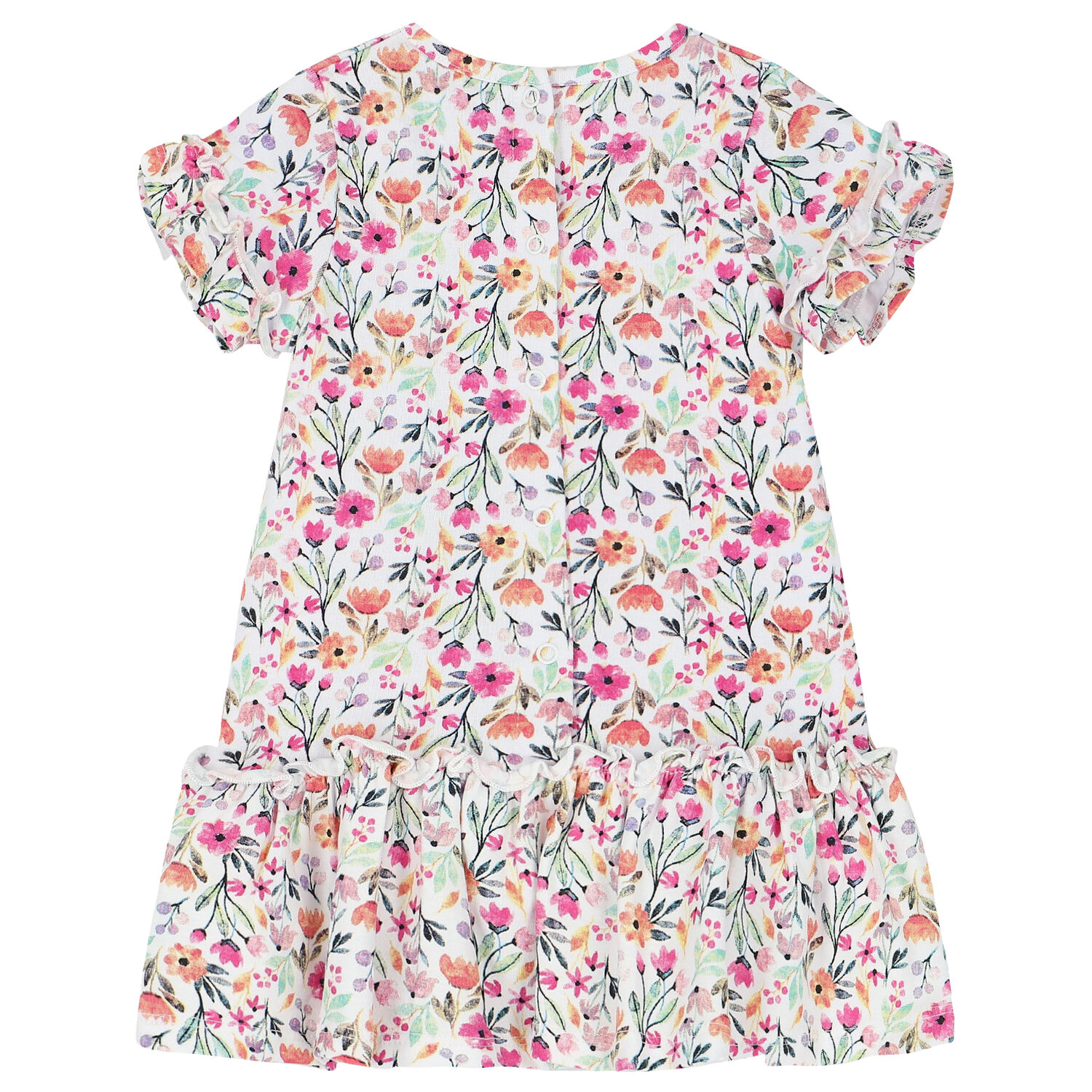 Baby Girls White Floral Dress, 1, hi-res