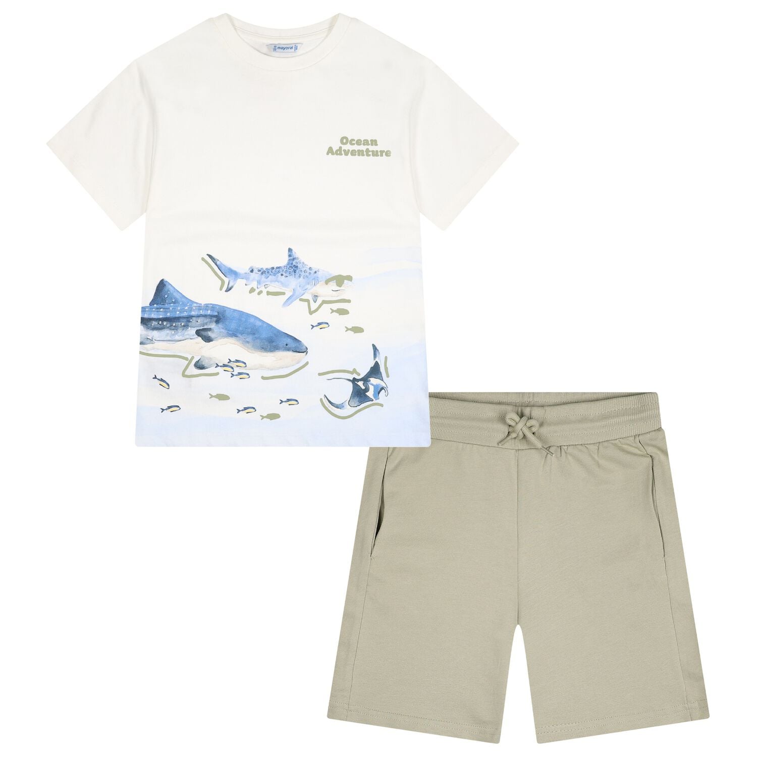 Boys White & Green Shark Shorts Set, 3, hi-res