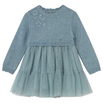 Younger Girls Blue Knitted & Tulle Dress